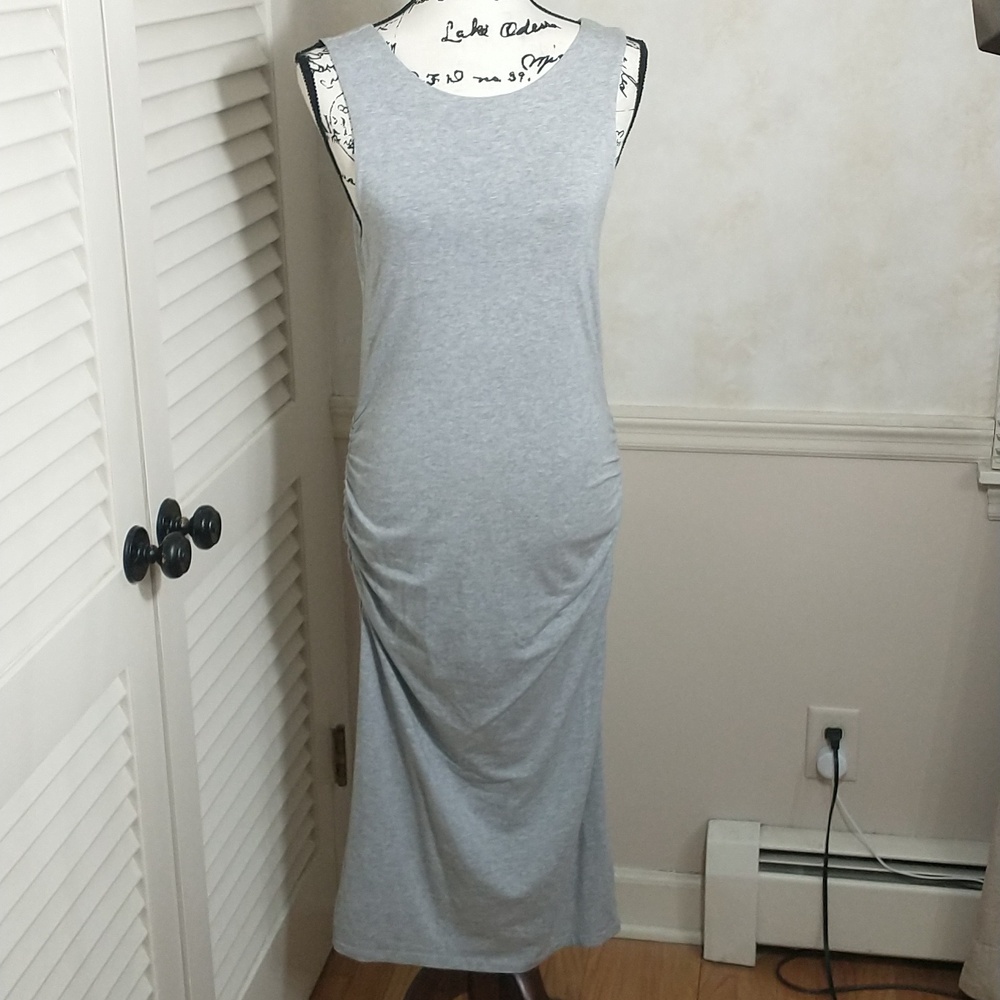 Athleta Sleeveless Gray Ruched Side Maxi Dress, Size M, Summer Beach Wear